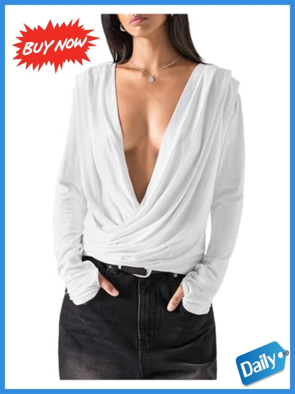 SweatyRocks Women's Deep V Neck Ruched Loose Fit Long Sleeve T-Shirt Sexy